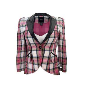 Smythe Pink Plaid Blazer with Leather Lapel